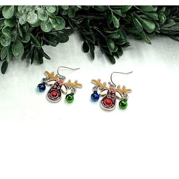 Reindeer Earrings With Multicolor Jingle Bells - Picture 7 of 7